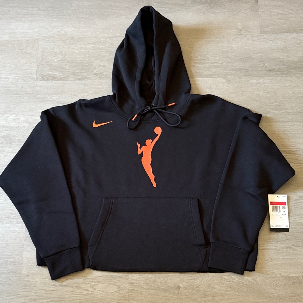 Nike Women’s WNBA Logo Woman Black Cropped Hoodie with Vibrant Orange-MSRP $70